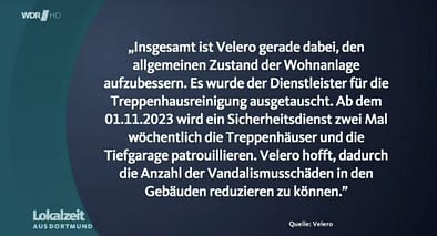 VELERO zitat in der Stellungnahme WDR Lokalzeit Dortmund vom 16.11.2023